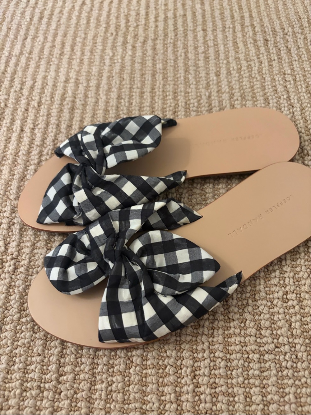 Loeffler Randall Gingham Bow Slide Sandals - Black & White